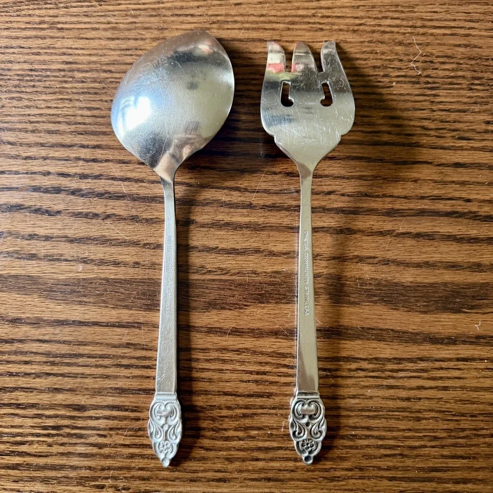 Oneida Community Vinland Stainless Flatware Serving Fork And Casserole Spoon